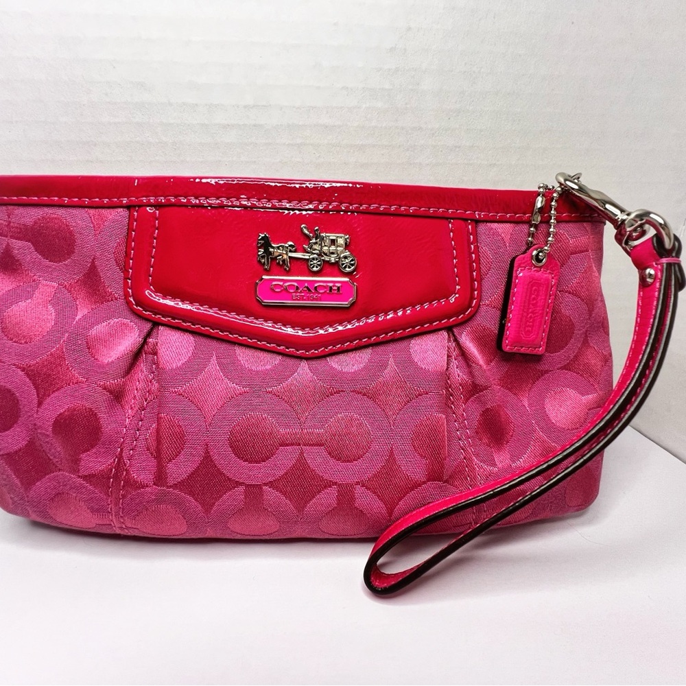 COACH Signature Pink Leather & Canvas Wristlet